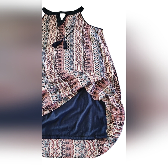 Charming Charlie Sleeveless Navy Print Boho Tassle-Tie Dress Women's XL - Picture 5 of 9